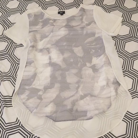 Mossimo Tops - Mossimo White with Light Gray Graphic Print Blouse